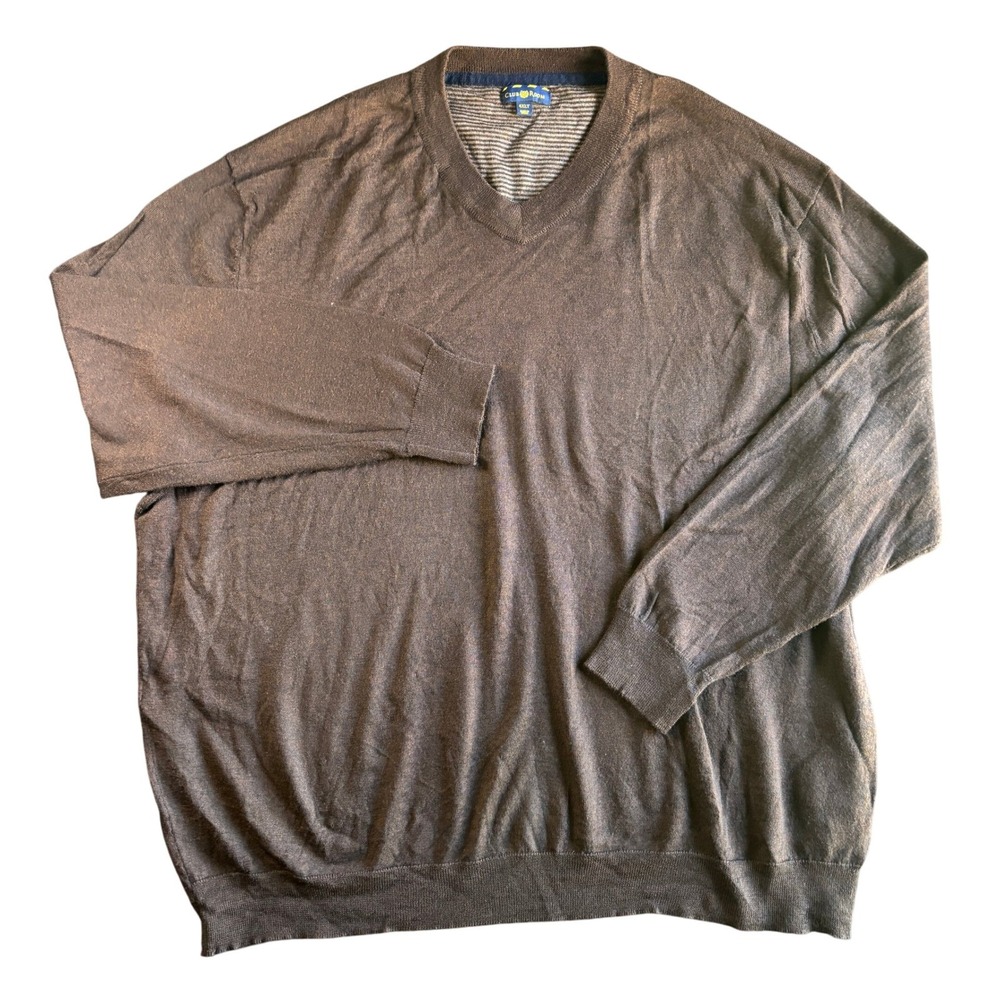 Club Room Men's 4XLT Brown Merino Wool Blend Long Sleeve V-Neck‎ Sweater